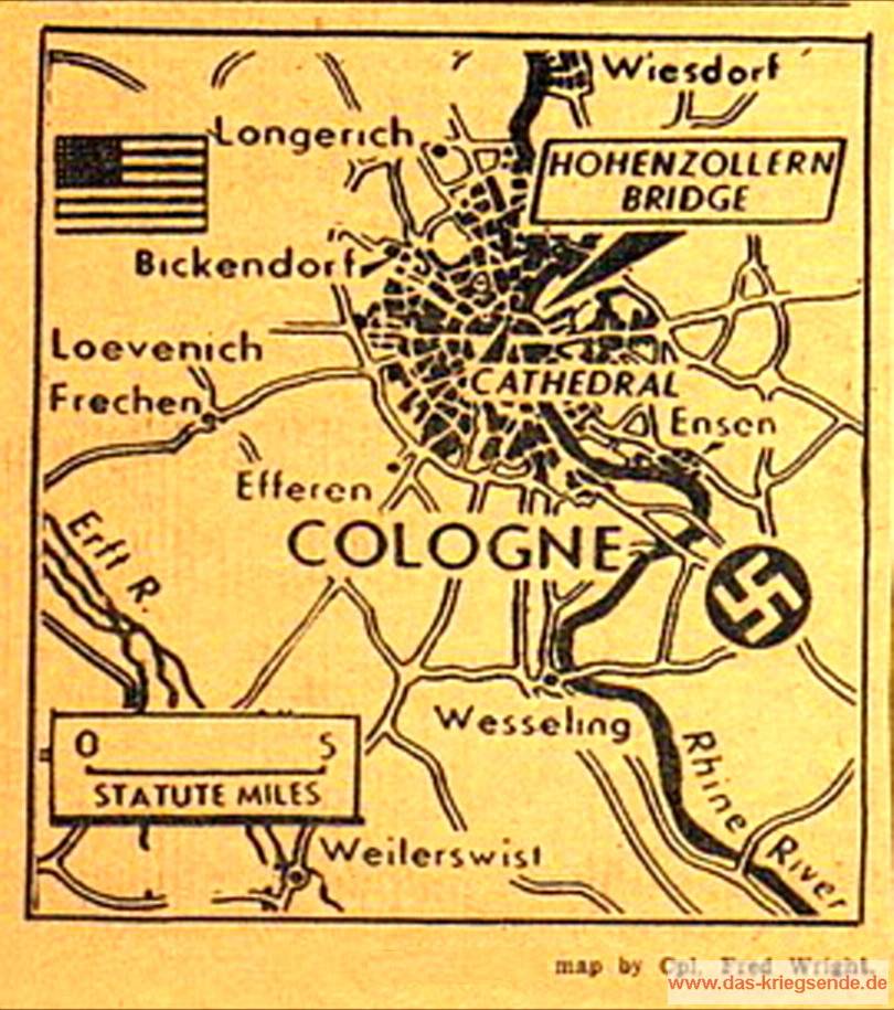 Der Rhein wurde bereits bei Köln erreicht. Der Dom ist Frontgebiet.
