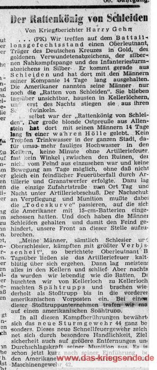 Der von mir eingekürzte Zeitungsartikel aus der Bergischen Landeszeitung vom 14. März 1945